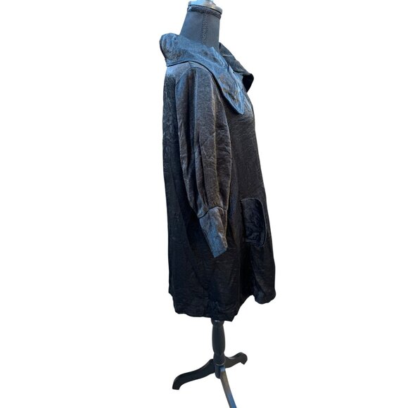 Urban Mango Black Shimmer Button-Up Jacket Tunic Evening Formal Lagenlook Artsy - Picture 6 of 11